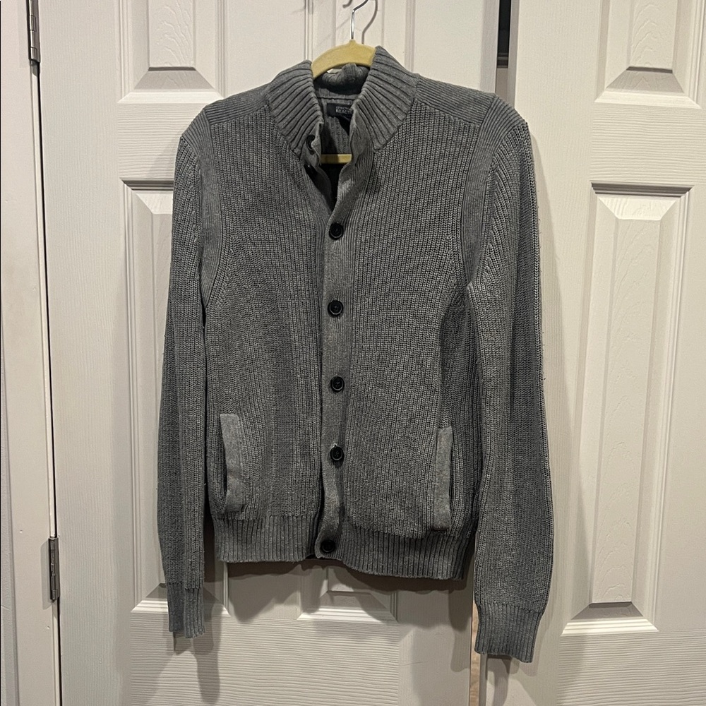 Kenneth Cole Men's Ribbed Gray Cardigan